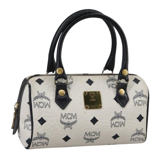 MCM Vicetos Logogram Mini Hand Bag PVC Leather White Auth - Picture 1 of 15
